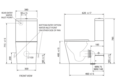 Wellbeing Back-to-Wall Close-Coupled Toilet Suite - Standard Height with Grey Double Flap Soft Close Seat