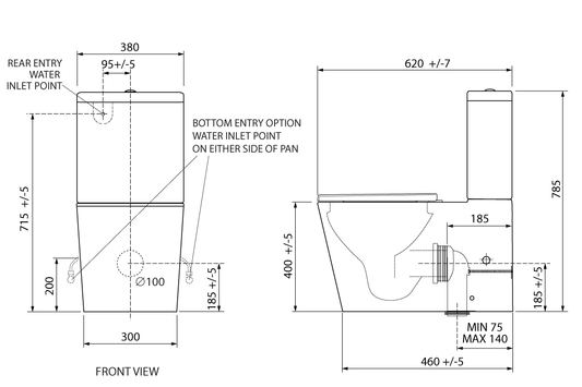 Wellbeing Back-to-Wall Close-Coupled Toilet Suite - Standard Height with Single Flap Seat
