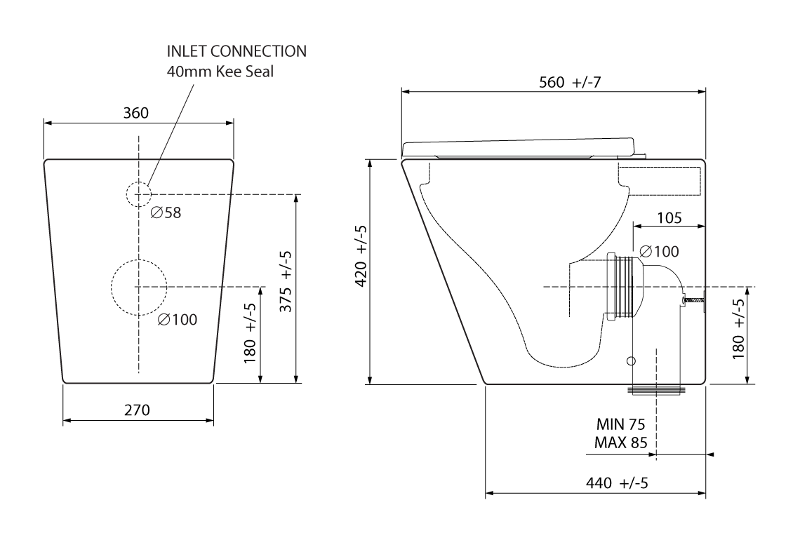 Wellbeing Wall Faced Toilet Pan Standard Height with Single Flap Seat
