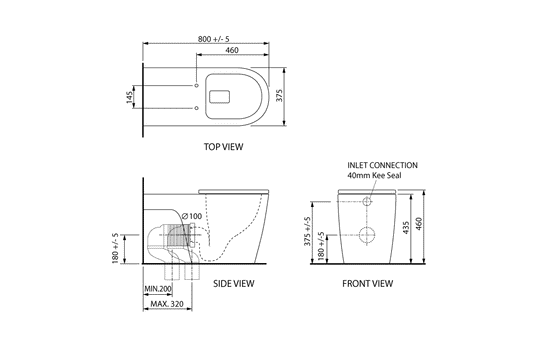 Wellbeing 800 Wall Faced Pan - Grey - Single Flap Seat
