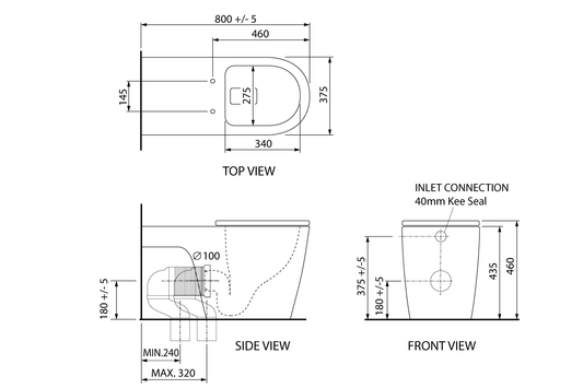 Wellbeing 800 Wall Faced Pan - Grey - Single Flap Seat