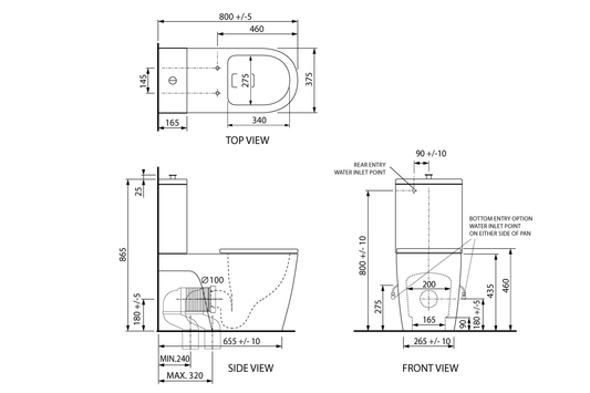 Wellbeing 800 Close Coupled Back-to-Wall Toilet Suite with Grey Single Flap Seat