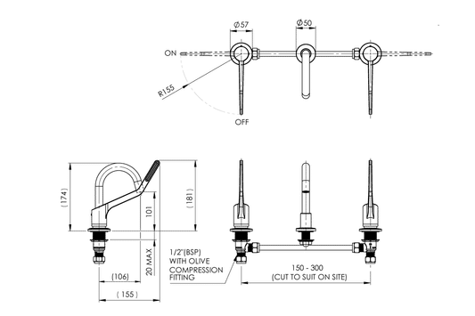Wellbeing Leva 150mm Basin Set with Fixed Spout