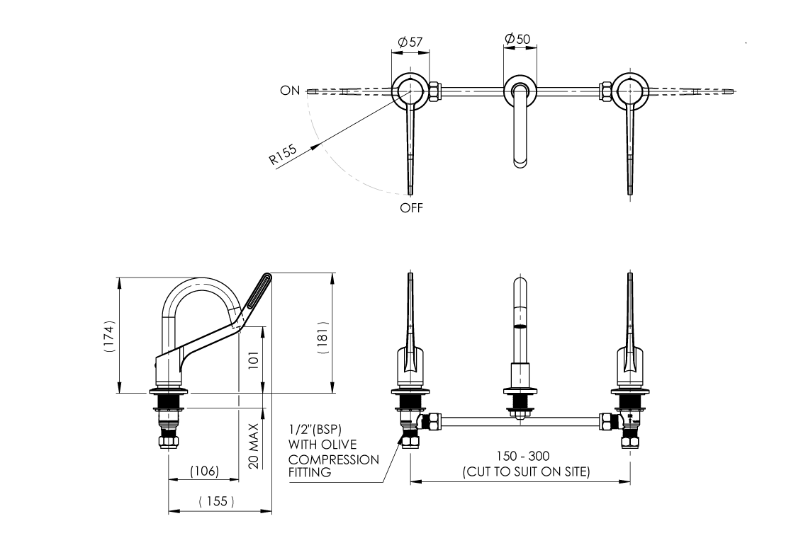 Wellbeing Leva 150mm Basin Set with Fixed Spout