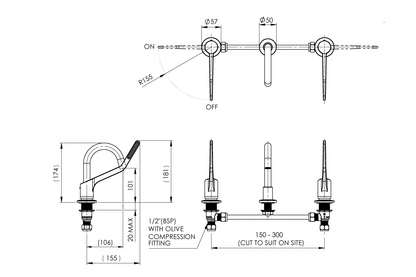 Wellbeing Leva 150mm Basin Set with Fixed Spout