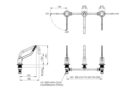 Wellbeing Leva 150mm Forward Bowl Hob Mounted Sink Set - Standard Sink Spout