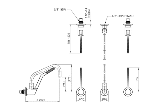 Wellbeing Leva 150mm Recess Wall Set - Standard Sink Spout