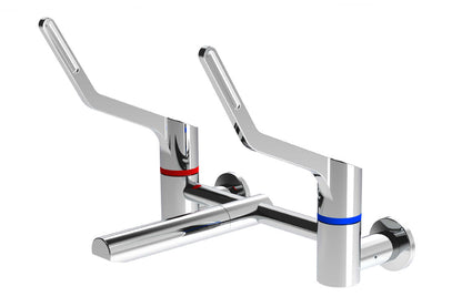 Wellbeing Leva 150mm Type 56 Wall Mounted Exposed Mixing Set with Straight Spout & Isolation Valves