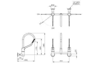 Wellbeing Leva 150mm Type 51 Wall Mounted Mixing Set with Curved Sink Spout & Isolation Valves
