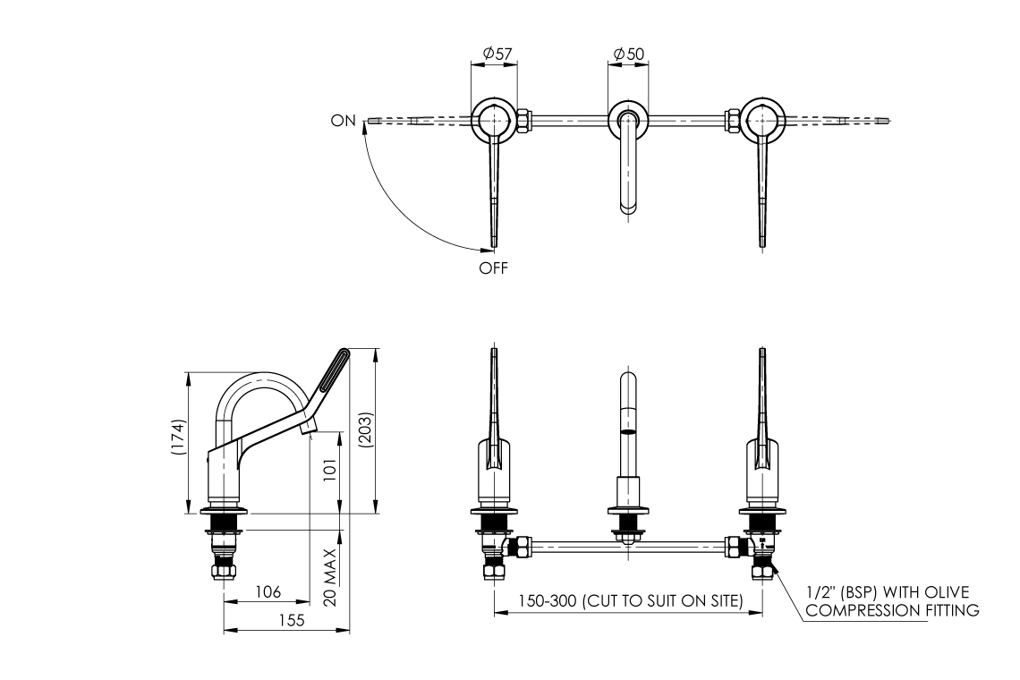 Wellbeing Leva 150mm Basin Set - Jumper Valve