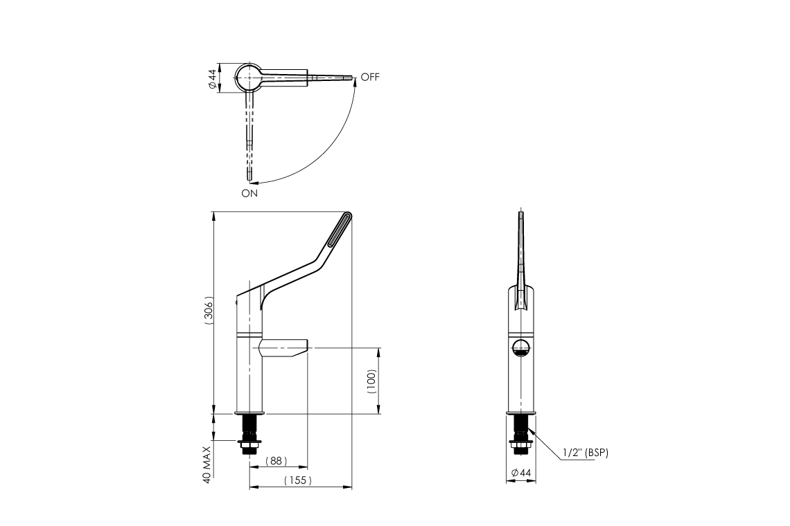 Wellbeing Leva 150mm Lever Pillar Tap - Jumper Valve 1/4 Turn