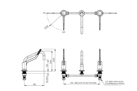 Wellbeing Leva 150mm Forward Bowl Hob Mounted Sink Set - Jumper Valve - Standard Sink Spout
