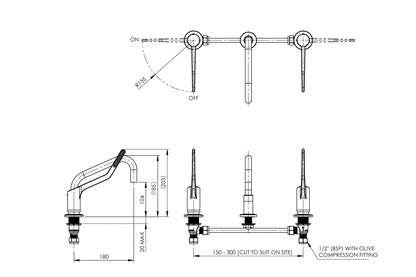Wellbeing Leva 150mm Forward Bowl Hob Mounted Sink Set - Jumper Valve - Standard Sink Spout