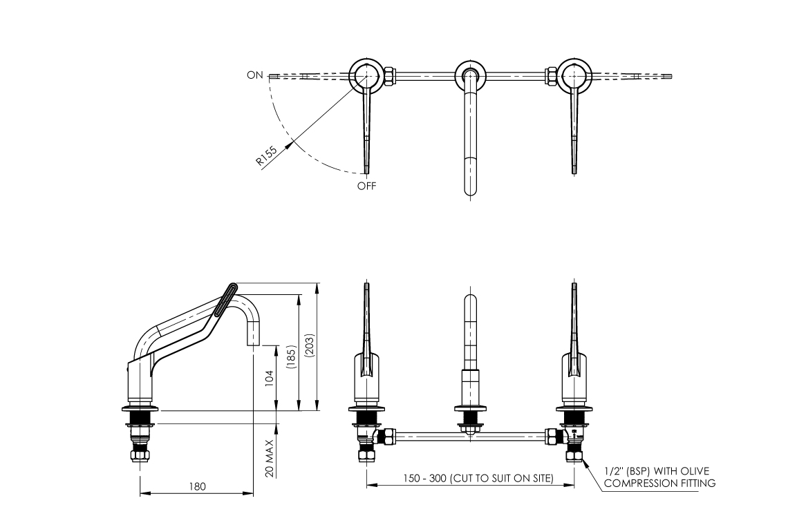 Wellbeing Leva 150mm Forward Bowl Hob Mounted Sink Set - Jumper Valve - Standard Sink Spout