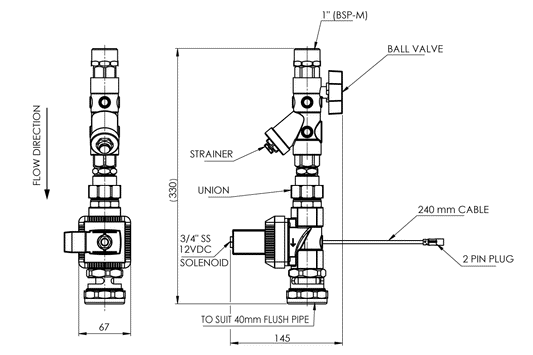 Custodian: WC Flush Valve Assembly - 20mm 12 VDC