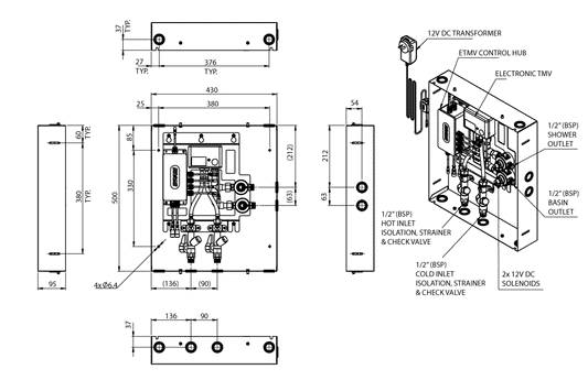 Custodian: Smart Board In Wall Cabinet - Solenoids - 430 x 500 Lockable SS Wall Cabinet