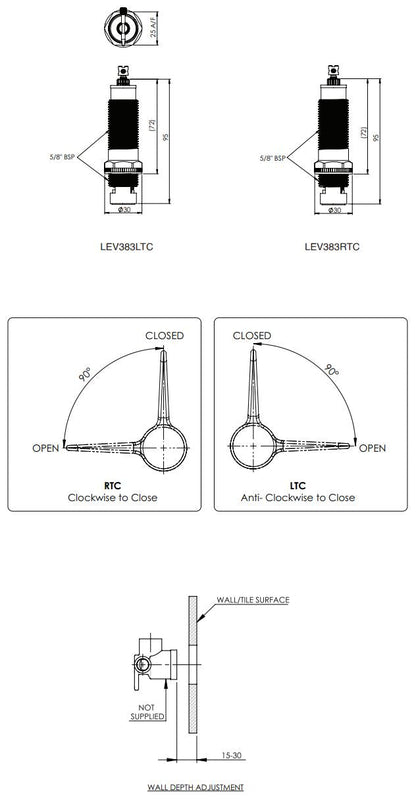 Leva Recess SBA 15mm Extended - 1/4 Turn Ceramic Disc - RTC