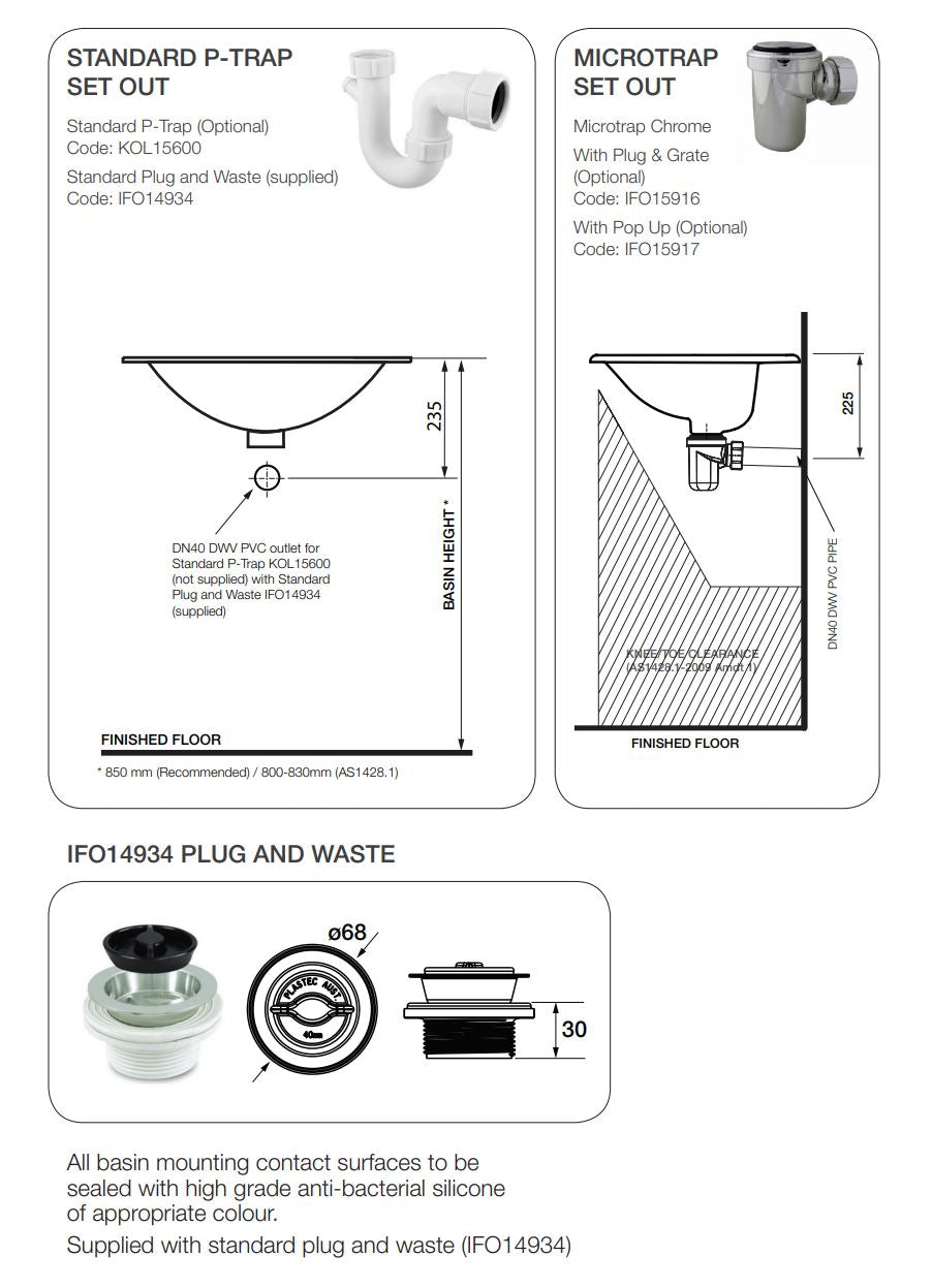 Rectangular Insert Drop Wash Basin 650mm - 1 Taphole x 1 Overflow