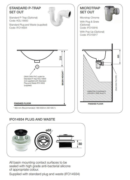 Rectangular Insert Drop Wash Basin 650mm - 1 Taphole x 1 Overflow